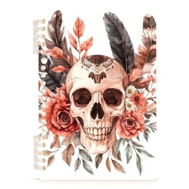 Imagem de Burbuja Caderno de flores de caveira em aquarela, papel pautado universitário A5 com 60 folhas, fichário para diário, trabalho, escritório, 1 pacote