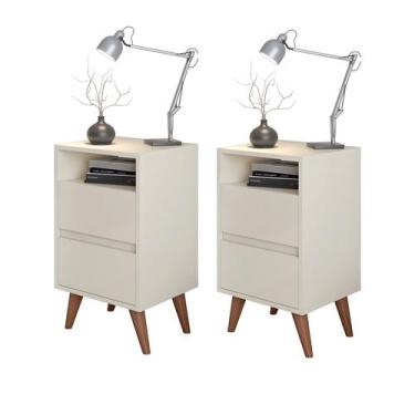 Imagem de Conjunto 2 Mesas de Cabeceira Like pés em madeira com 2 gavetas e nich
