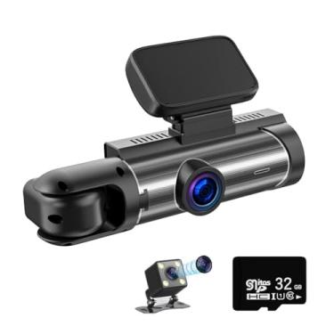 Imagem de Gravador de Condutor Carro 1080P com Três Lentes Frontais Integradas DVR Traseiro Tela 3 16 polegadas Ângulo Amplo 170 Sensor HD Visão Noturna Gravaçã