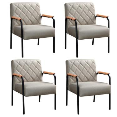 Imagem de Kit 4 Cadeiras Ludmilla Modernas Decorativa Confortáveis - Linho Bege 140