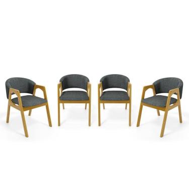 Imagem de Kit Com 4 Cadeiras Agatha Madeira Maciça Estofada Para Mesa De Jantar Linho Chumbo 406