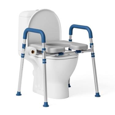 Imagem de Loyoda Elevadores de assento sanitário para idosos, assento de vaso sanitário elevado com alças e assento acolchoados, assento de vaso sanitário elevado de 181 kg com altura e largura ajustáveis para