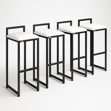 Imagem de Kit 4 Banqueta Corino Balcão Industrial Cozinha Gourmet Bar Branco