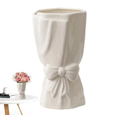Imagem de Vaso decorativo de, vaso de cerâmica com laço - Vasos decorativos de flores secas - Criativo desktop flor vaso decoração buquê para estante, desktop, mesa