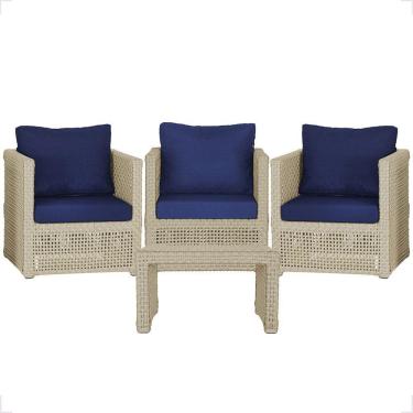 Imagem de Mesa E 3 Poltronas Madri Corda Náutica Estofado 10 Trama Rami