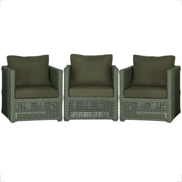 Imagem de 3 Poltronas Madri Alumínio Corda Náutica Estofado 13 Trama Verde