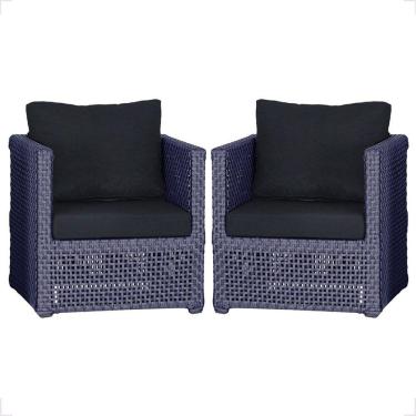 Imagem de 2 Poltronas Madri Alumínio Corda Náutica Estofado 12 Trama Azul