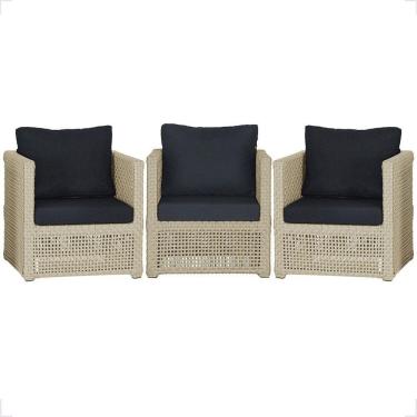 Imagem de 3 Poltronas Madri Alumínio Corda Náutica Estofado 12 Trama Rami