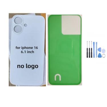 Imagem de STYCES Substituição de vidro da tampa traseira traseira para iPhone 16 de 6,1 polegadas e para iPhone 16 plus 6,7 polegadas (sem logotipo), com kit de ferramentas de reparo, adesivo pré-instalado