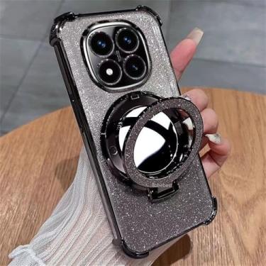 Imagem de Capa protetora macia de silicone à prova de choque com suporte espelhado para Xiaomi Redmi 14C Note 14 Pro Plus 4G 5G, preta.