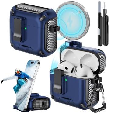 Imagem de JOREMX Capa para AirPods 4 (2024) com suporte de telefone, com interruptor de pressão automático, design de fibra de carbono, capa de proteção para AirPods 4 com cancelamento de ruído ativo