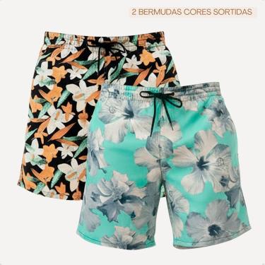 Imagem de 2 Bermuda Estampada Tactel Short Mauricinho Floral Praia-Masculino