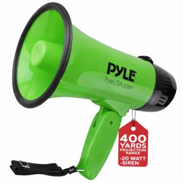 Imagem de Bullhorn portátil para alto-falante Megafone – Compacto e operado com bateria de 20 watts, microfone, 2 modos, som PA e alça dobrável para líder de torcida e uso policial – Pyle PMP22GR