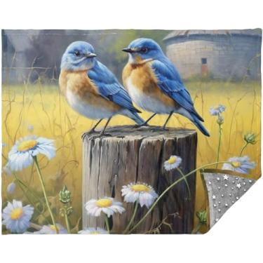 Imagem de TSENQUE Manta de jardim empoleirada personalizada Bluebirds para sofá xadrez mais macio cobertor de lã boho 177,8 cm x 139,7 cm