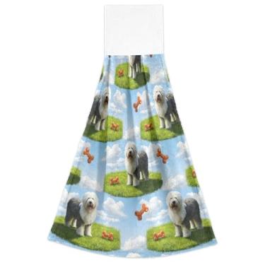 Imagem de Toalhas de mão com laço para pendurar relva para cães pastores brincalhões para forno de cozinha toalhas de gravata altamente absorventes decoração de cozinha moderna conjunto de 2, 45 x 35