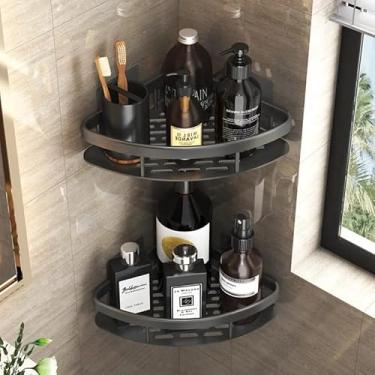 Imagem de Suporte para Banheiro Prateleira Nicho de Canto para Banheiro - Porta Shampoo Box Banheiro – Sem Furos – Metal Preto – Dreno Antiágua - 1 unidade Premium