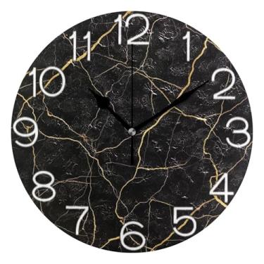 Imagem de Relógio de parede analógico decorativo operado por bateria silencioso relógio de cozinha fofo, arte de parede moderna legal decoração de casa, veia dourada chique preto minimalista, 25 cm, ponteiros