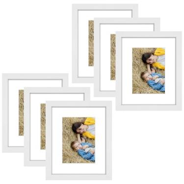 Imagem de Golden State Art, Porta-retrato 20 x 25 cm, pacote com 6, fosco, 12 x 17 cm, com acrílico, conjunto de molduras para galeria - suporte de parede (branco, pacote com 6)