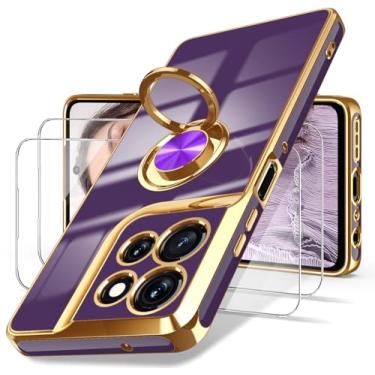 Imagem de Dretal Capa para Motorola Moto G Power 5G 2026, 2x protetor de tela, suporte magnético giratório de 360°, borda dourada banhada a ouro, capa protetora fina de TPU macio para Moto G Power 5G 2026-Deep