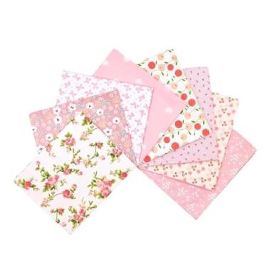 Imagem de 8 unidades de pacotes de tecido de algodão com estampa floral rosa para quilting 19 x 23 cm, patchwork quadrado para artesanato de costura DIY