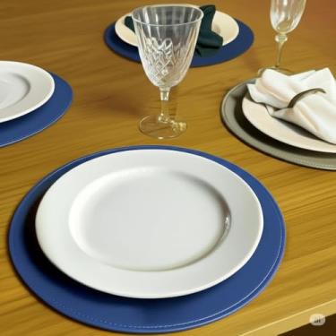 Imagem de Jogo Americano Souplat Redondo Caramelo Dupla Face 6 Peças – Jogo Americano Mesa de Jantar Decorativo em Courino (AZUL/BEGE,JOGO COM 8 PEÇAS)