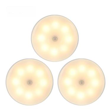 Imagem de Luminária Luz LED Sensor de Movimento Magnética USB Recarregável Sem Fio com-Duas cores Lâmpada Noturna Elegante E Prático Adequado Para Quartos E Salas De Estar(KIT3-Duas cores Fria+Quente)