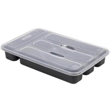 Imagem de Organizador de Talheres para Gaveta com Tampa, Plástico Durável, Preto e Transparente 21 x 32,5 x 5 cm (Preto)