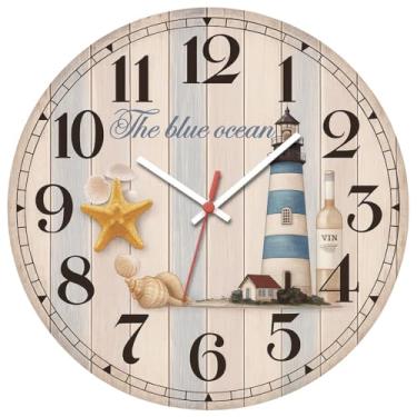 Imagem de Relógio de Parede Decorativo Praia e Mar 29cm Silencioso, Adesivado Ideal para Sala de Estar, Quarto Para Famílias Amantes do Estilo Marinho(marepraia01)