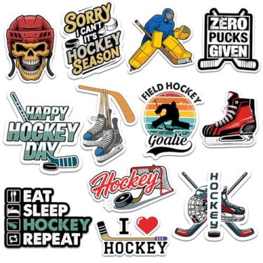 Imagem de Pacote com 12 adesivos de hóquei no gelo para jogadores, fãs e atletas – Adesivos engraçados de vinil de goleiro, bastão, skate e disco para garrafa de água, capacete, laptop, caderno, presente para