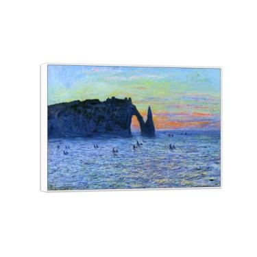 Imagem de BMZFYBS Claude Monet Famosas Impressões em Tela de Parede Prontas para Pendurar - Rock e Porto Pôr do Sol - Quadro Branco Quadro para Decoração de Sala de Estar 80 x 115 cm 31 x 45 pol