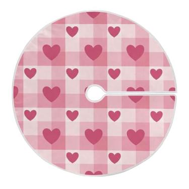 Imagem de Blueangle Saia de árvore xadrez rosa de dia dos namorados de 90 cm - decoração de árvore de férias de poliéster macio e resistente a rugas (520)