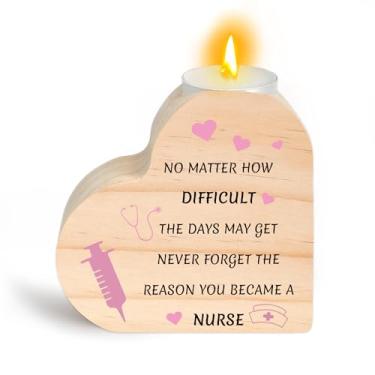 Imagem de Presentes de enfermeira para mulheres - Presentes de aposentadoria de formatura para enfermeiras Castiçal em forma de coração de madeira castiçal Dia de Ação de Graças Apreciação de Natal Amamentação