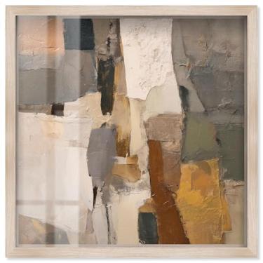 Imagem de Patchwork Plains II Shadowbox Print Boho Brown Wall Art por Art Remedy, moldura loira, 78 x 79 cm
