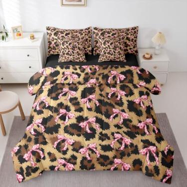 Imagem de Erosebridal Jogo de cama King com laço de leopardo, 7 peças, tema de animal selvagem africano, estilo princesa sonhadora, para crianças, meninos e meninas, conjunto de lençol com edredom