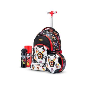 Imagem de Kit Mochila Disney Rodinha Lancheira Estojo Garrafa Mickey Mouse Infan