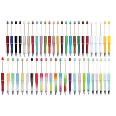 Imagem de PIPITREE 50 peças de canetas com contas a granel, canetas esferográficas coloridas de plástico preto, kit de canetas faça-você-mesmo, suprimentos para mulheres e homens, presentes de formatura