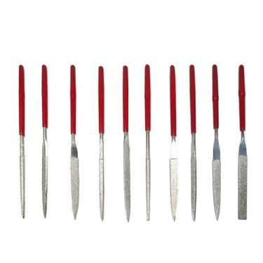 Imagem de AUXBC Conjunto de lixa de agulha de diamante de 10 peças, 2 x 100 mm, mini arquivos de riffler de metal para joias, vidro, madeira, pedra, ferramentas manuais de precisão, polimento, redondo
