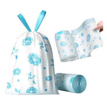 Imagem de 50 sacos de lixo de 4 galões com cordão e forro de plástico separado sem rasgos para banheiro, escritório, casa, quarto, pequenos sacos de lixo (azul, 50 unidades)