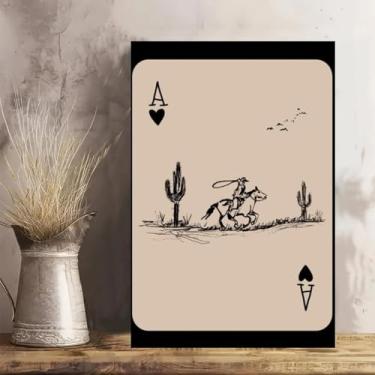 Imagem de Ás de Copas Cowboy Cavalo Deserto Vintage Arte de Parede Rústica em Tela - Pôster Sem Moldura 30,5 x 45,7 cm - Ideia de Presente para Decoração de Casa e Escritório para Sala de Estar, Quarto, Cozinha