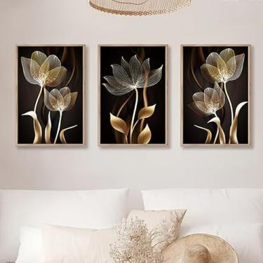 Imagem de Arte de parede em tela preto e dourado floral moderno abstrato sem moldura para sala de estar quarto escritório destaque (observação: sem moldura), 20 cm x 30 cm