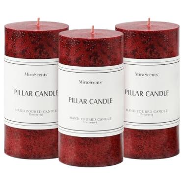 Imagem de Conjunto de 3 velas de pilar borgonha de 7,6 x 15 cm, velas de pilar sem perfume, velas grandes sem gotejamento e sem fumaça, vela para decoração de casa, mesa de jantar, casamentos, feriados