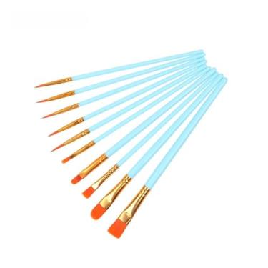 Imagem de Conjunto de pincéis, 10 pincéis de acrílico, pincéis de ponta redonda, adequado para pintura a óleo, aquarela, etc., materiais de arte (azul celeste)