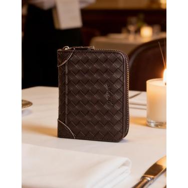 Imagem de Carteira masculina de couro curta com zíper, elegante organizador texturizado (café escuro)
