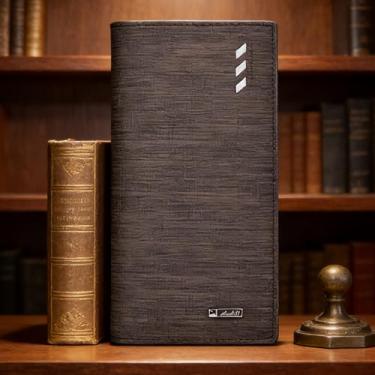 Imagem de Carteira masculina, carteira de couro ultrafina longa aberta com design seguro e estética minimalista, capacidade máxima com volume mínimo (expresso)