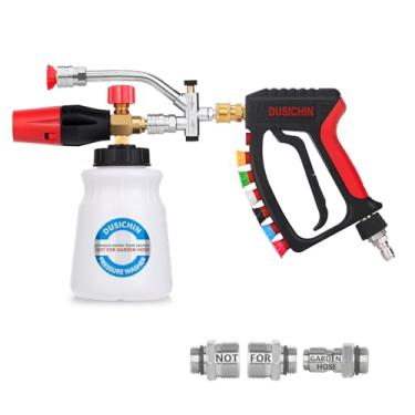 Imagem de DUSICHIN Canhão de espuma de arma 1/10.2 cm conector rápido lavadora de pressão curto, kit de pistola de espuma de lavagem de carro acessório de conector duplo, pontas de bocal de lavadora de pressão