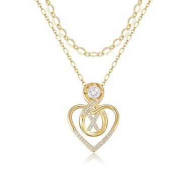Imagem de TANTIUE Colares femininos com letras de coração, banhado a ouro 14K, zircônia cúbica, coração, inicial, pingente infinito, joia feminina, adjustable, Latão, Zircônia cúbica