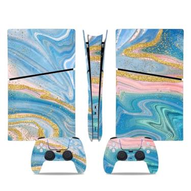 Imagem de Película de decalque para disco Ps5, capa adesiva de vinil de corpo inteiro para console e controle PlayStation 5 (edição de disco PS5, Blue Lightning) (colorido A, PS5 Slim Digital)