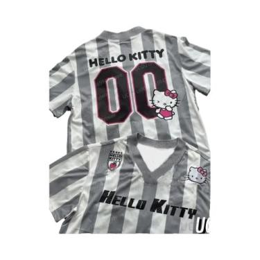 Imagem de Camiseta Feminina Oversized Hello Kitty Listrada Com Decote Em V E Man