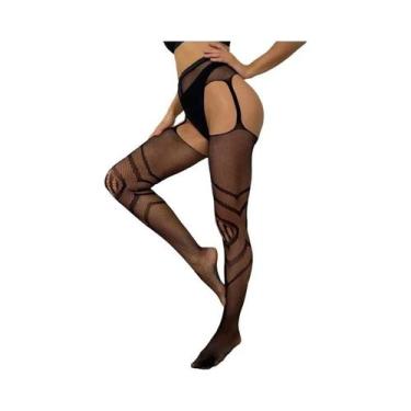 Imagem de Meia-calça Elástica Feminina Com Listras Pretas, Sem Entrepernas, Com 