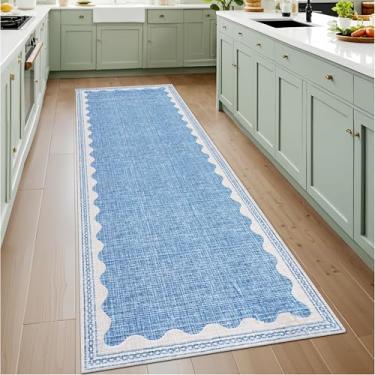 Imagem de Tapete de corredor de 5 x 15 cm para corredor, lavável, antiderrapante, azul sólido, moderno, minimalismo, macio e recortado para ambientes internos para entrada, lavanderia, tapetes de chão